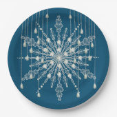 Assiettes En Carton Snowflake losange élégant hiver bleu gris (Devant)