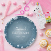 Assiettes En Carton Snowflake Winter Wonderland Baby shower Bleu (Fête)