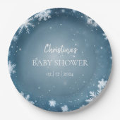 Assiettes En Carton Snowflake Winter Wonderland Baby shower Bleu (Devant)
