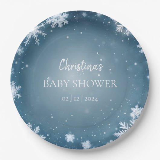 Assiettes En Carton Snowflake Winter Wonderland Baby shower Bleu (Devant)
