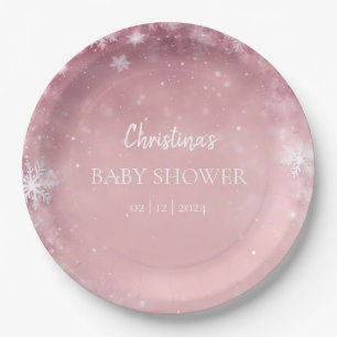 Assiettes En Carton Snowflake Winter Wonderland Baby shower rose