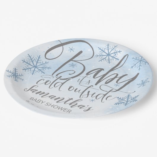 Assiettes En Carton Snowflakes Baby It's Cold Outside Boy Baby shower (Angle)