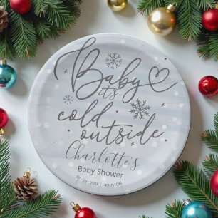 Assiettes En Carton Snowflakes Baby It's Cold Outside Boy Baby shower