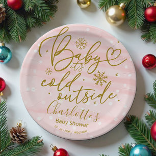 Assiettes En Carton Snowflakes Baby It's Cold Outside Girl Baby shower