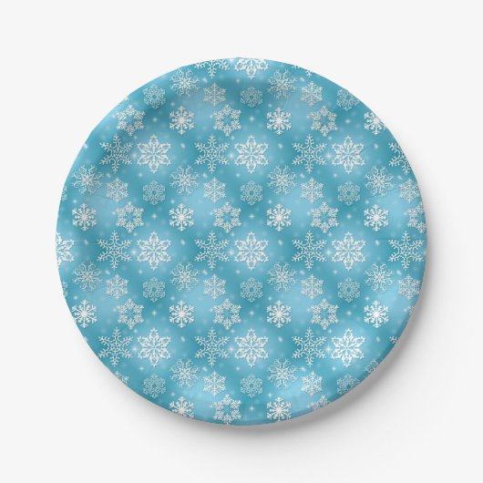 Assiettes En Carton Snowflakes d'hiver sur aqua (Devant)