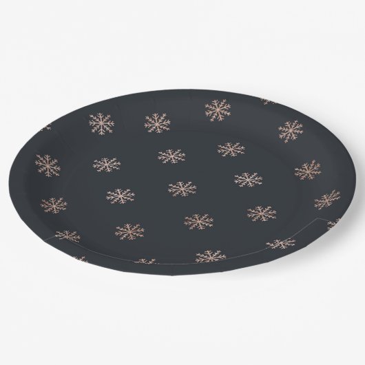Assiettes En Carton Snowflakes Élégant Noir et Or Noël (Angle)