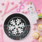 Assiettes En Carton Snowflakes et Feuilles de Noël avec dos noir (Fête)