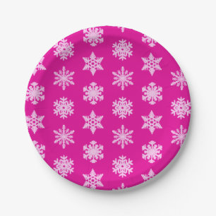 Assiettes En Carton Snowflakes Ikat - Fuchsia et rose glace