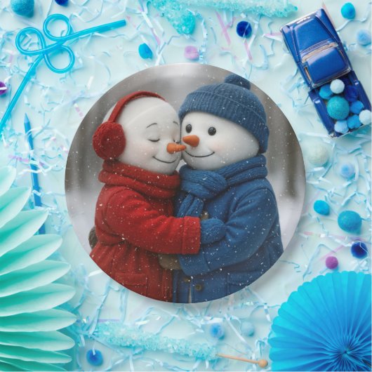 Assiettes En Carton Snowflakes on Snowman Couple in Winter Forest (Fête)