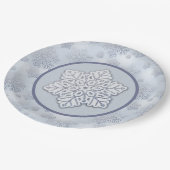 Assiettes En Carton Snowflakes Parties scintillant argent Dusty Blue (Angle)
