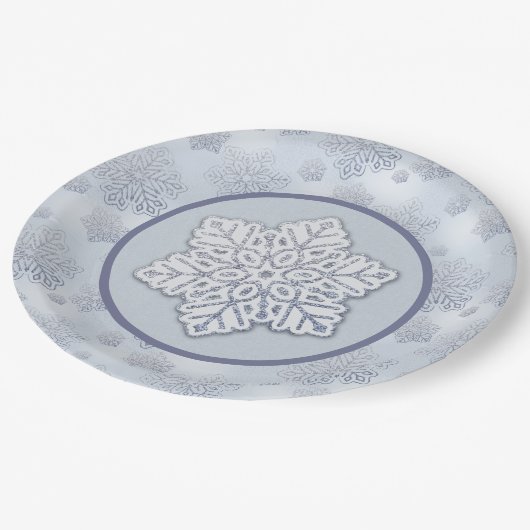 Assiettes En Carton Snowflakes Parties scintillant argent Dusty Blue (Angle)