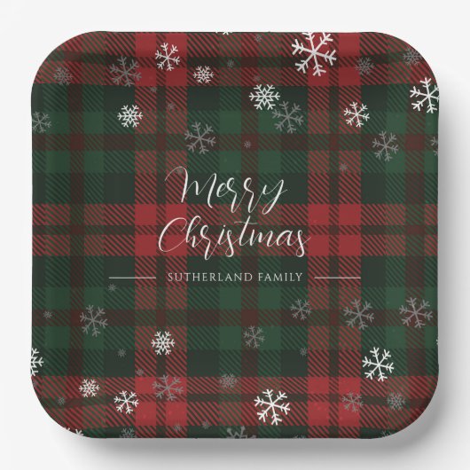 Assiettes En Carton Snowflakes Plaid Motif hiver personnalisé (Recto)