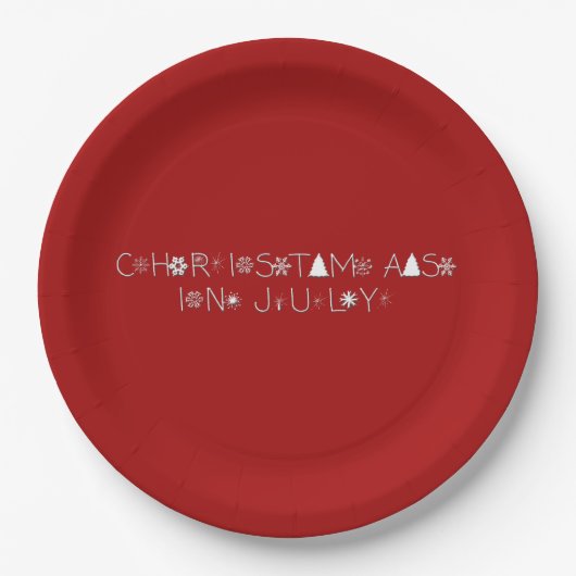 Assiettes En Carton Snowflakes Typographie Noël en juillet Rouge (Devant)