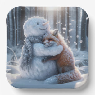 Assiettes En Carton Snowman Accroche Un Renard
