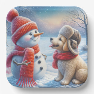 Assiettes En Carton Snowman Avec Chien