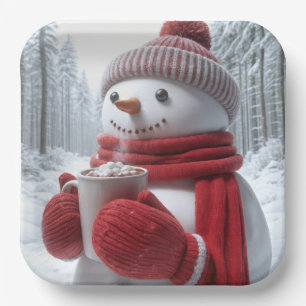 Assiettes En Carton Snowman Avec Chocolat Chaud