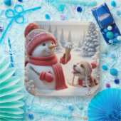 Assiettes En Carton Snowman avec Ice Cream Cône et Chien (Fête)