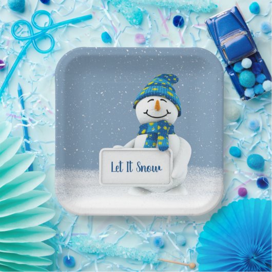 Assiettes En Carton Snowman avec LET IT NEIGE SIGNE (Fête)