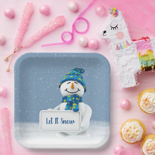 Assiettes En Carton Snowman avec LET IT NEIGE SIGNE (Fête)