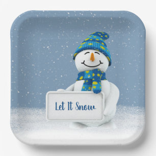 Assiettes En Carton Snowman avec LET IT NEIGE SIGNE