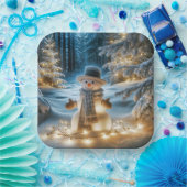 Assiettes En Carton Snowman Avec Lumières De Noël (Fête)
