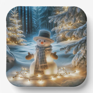 Assiettes En Carton Snowman Avec Lumières De Noël