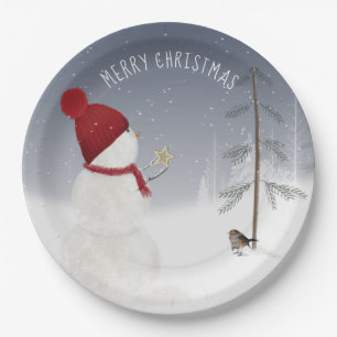 Assiettes En Carton Snowman Avec Star De Noël
