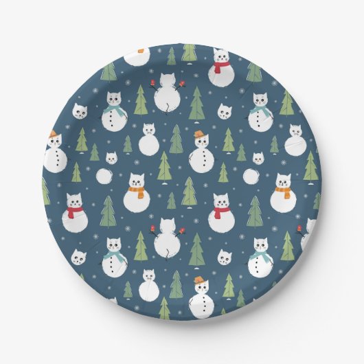 Assiettes En Carton Snowman Cats Motif de vacances (Devant)