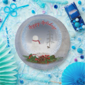 Assiettes En Carton Snowman Dans Le Globe Des Neiges De Noël (Fête)