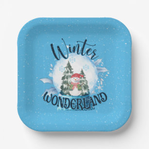 Assiettes En Carton Snowman dans le monde des neiges