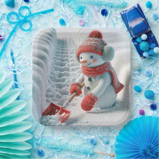 Assiettes En Carton Snowman De Noël Avec Chaussure Rouge (Fête)