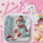 Assiettes En Carton Snowman De Noël Avec Chaussure Rouge (Fête)