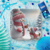 Assiettes En Carton Snowman de Noël avec chien (Fête)