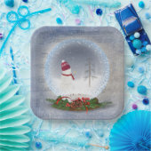 Assiettes En Carton Snowman de Noël dans le monde des neiges (Fête)