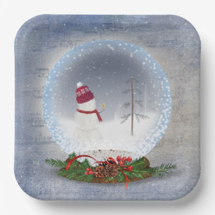 Assiettes En Carton Snowman de Noël dans le monde des neiges