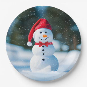 Assiettes En Carton Snowman De Noël Dans Les Flèches De Neige