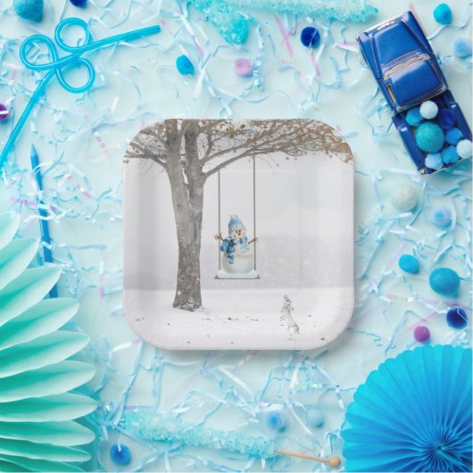Assiettes En Carton Snowman De Vacances À La Neige D'Hiver (Fête)