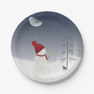 Assiettes En Carton Snowman de vacances avec étoile d'or