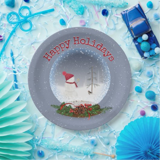 Assiettes En Carton Snowman En Noël Plaque Papier Globe De Neige (Fête)