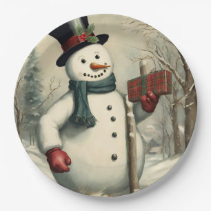 Assiettes En Carton Snowman et cadeau de Noël Illustration hivernale