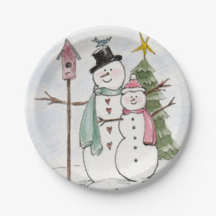 Assiettes En Carton SnowMan et SnowLady ensemble dans la magie 