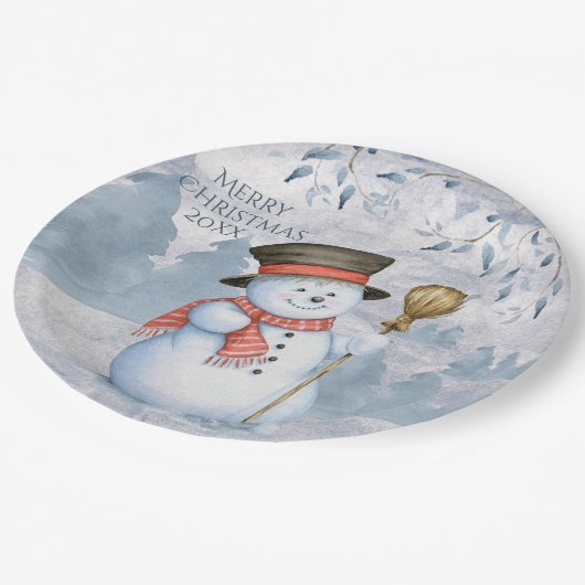 Assiettes En Carton Snowman hiver Merry Typographie Noël de Noël (Angle)