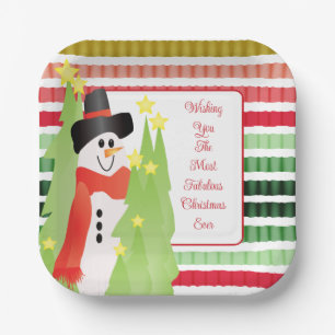Assiettes En Carton Snowman Holiday Theme Designer Carré