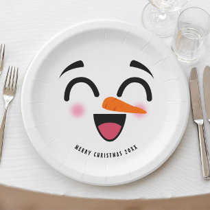 Assiettes En Carton Snowman Joyeux Noël mignon visage souriant hiver