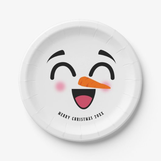Assiettes En Carton Snowman Joyeux Noël mignon visage souriant hiver (Devant)