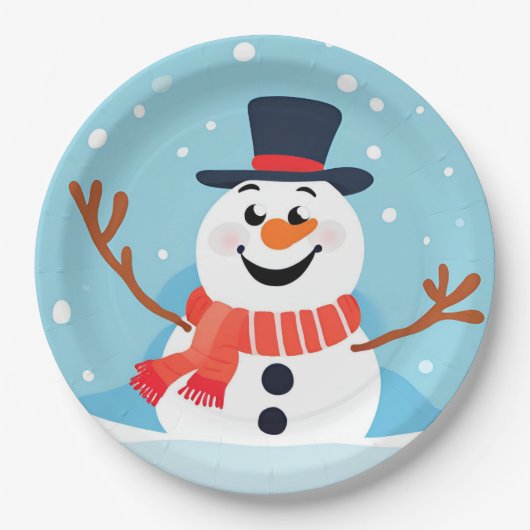 Assiettes En Carton Snowman Noël Fête Plaque papier (Devant)