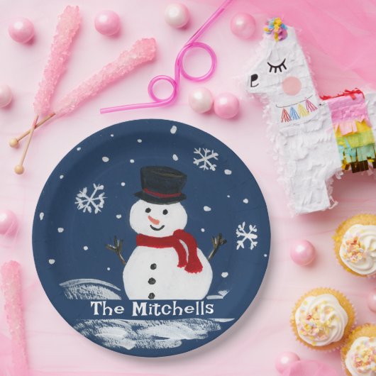 Assiettes En Carton Snowman peint à la main PERSONNALISER (Fête)