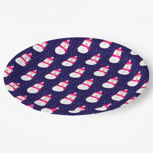 Assiettes En Carton Snowman rose à la neige (Angle)