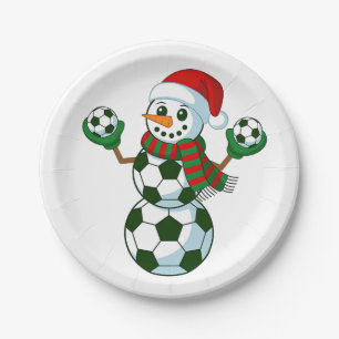 Assiettes En Carton Snowman Soccer Noël Amateurs de sport