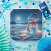 Assiettes En Carton Snowman Tangé Dans Les Lumières De Noël (Fête)